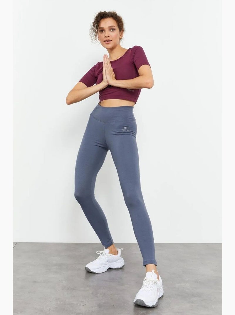 Leggings de jersey de algodão e lycra de cintura subida tommy Cinza médio - Kiabi