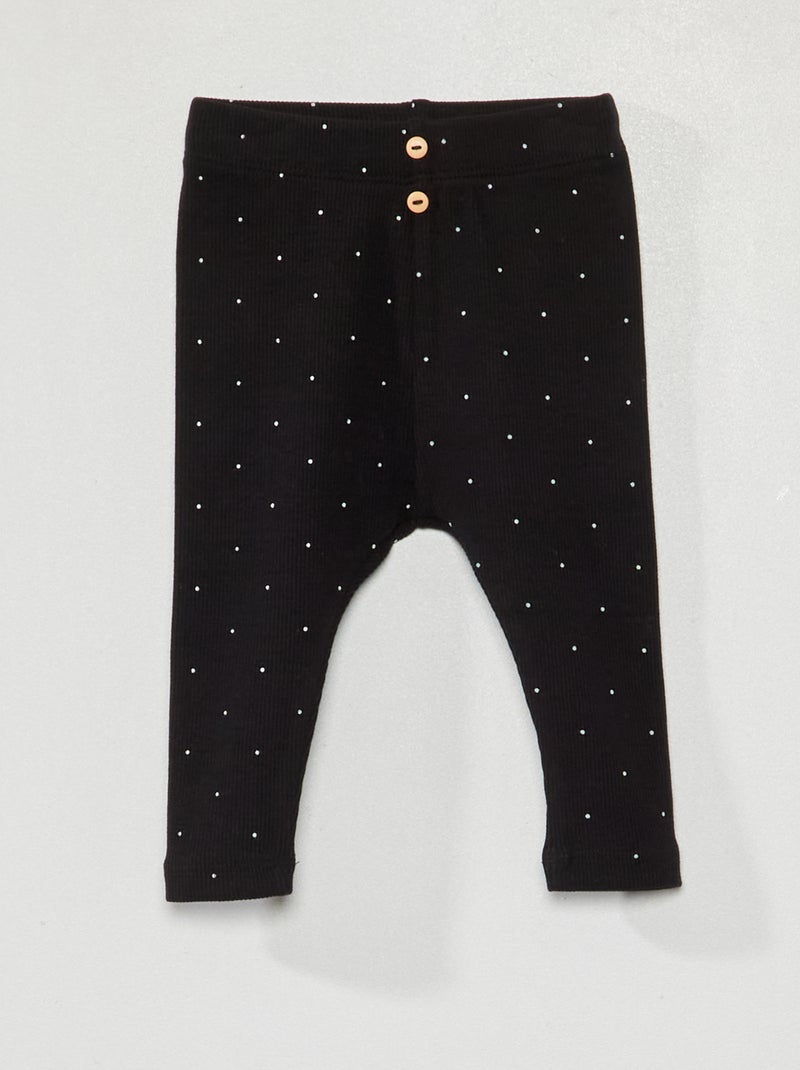 Leggings de malha canelada Bolinhas Pretas - Kiabi
