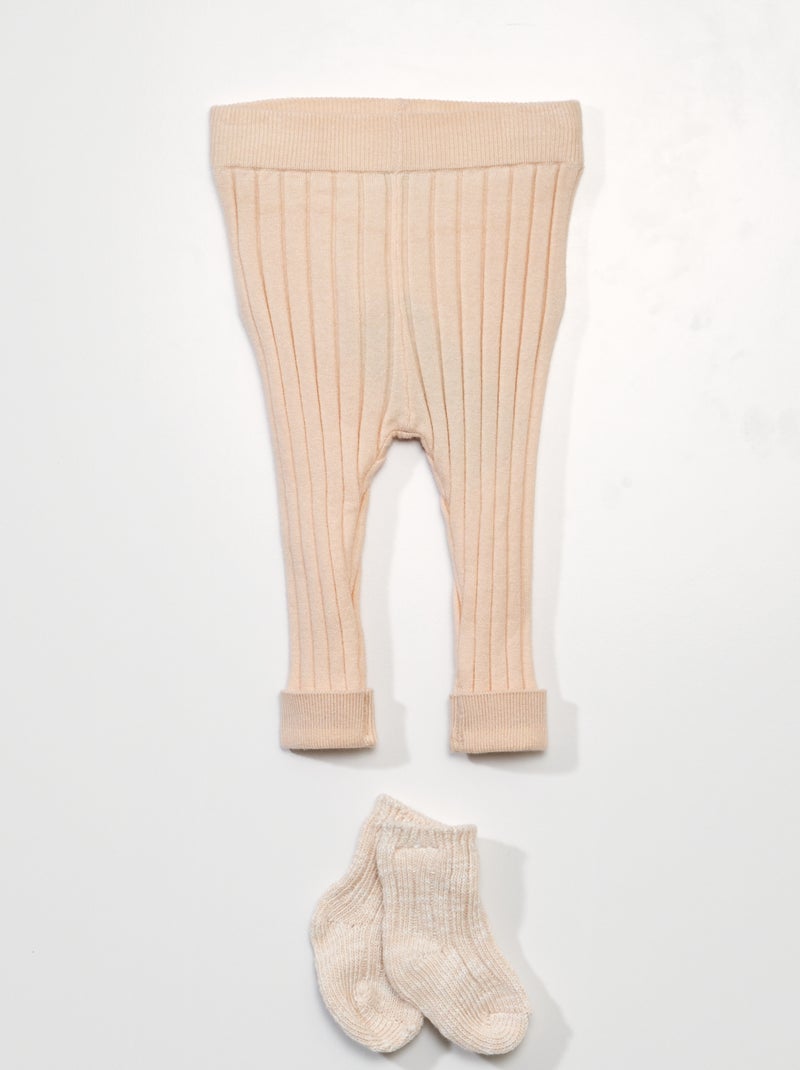 Leggings de malha canelada + meias - 2 peças BEGE - Kiabi