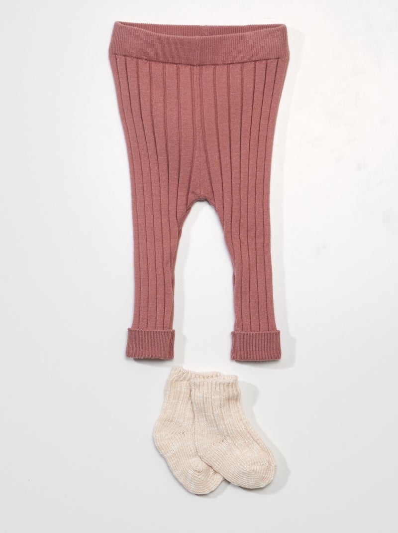 Leggings de malha canelada + meias - 2 peças ROSA - Kiabi