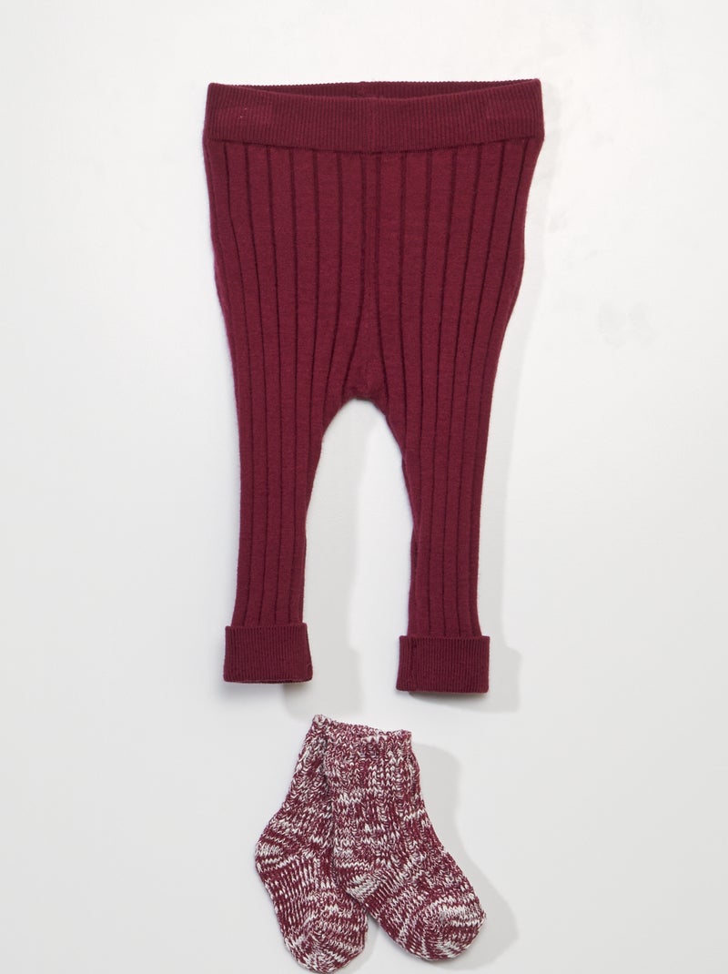 Leggings de malha canelada + meias - 2 peças VERMELHO - Kiabi