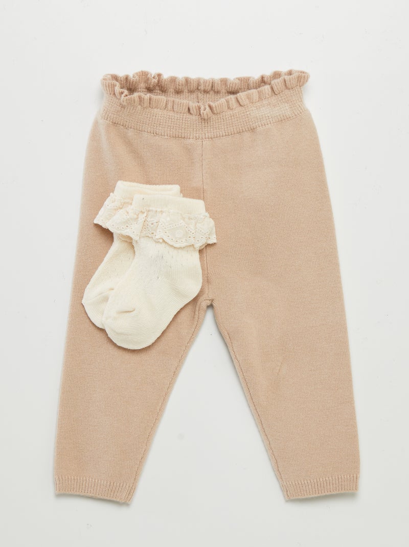 Leggings de malha + meias - 2 peças BEGE - Kiabi