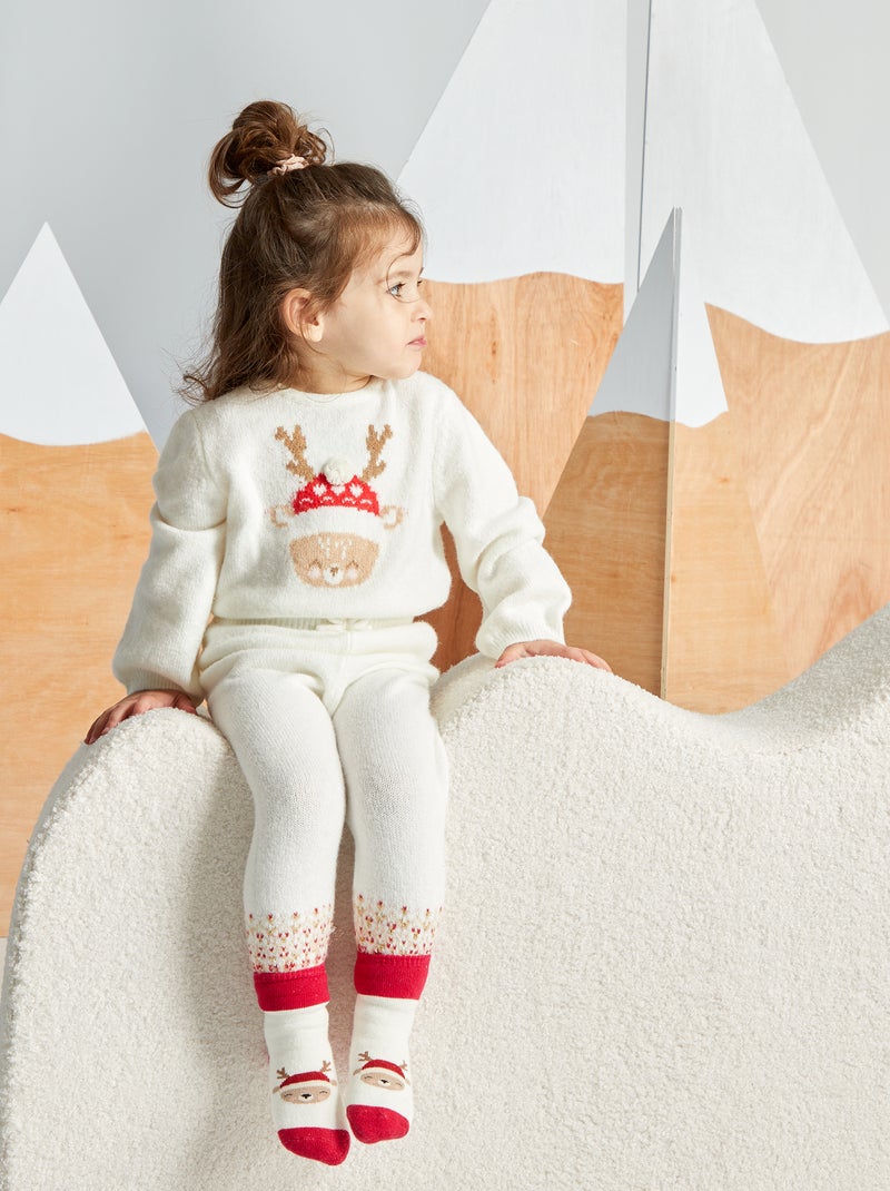 Leggings de malha + meias de Natal - 2 peças BRANCO - Kiabi
