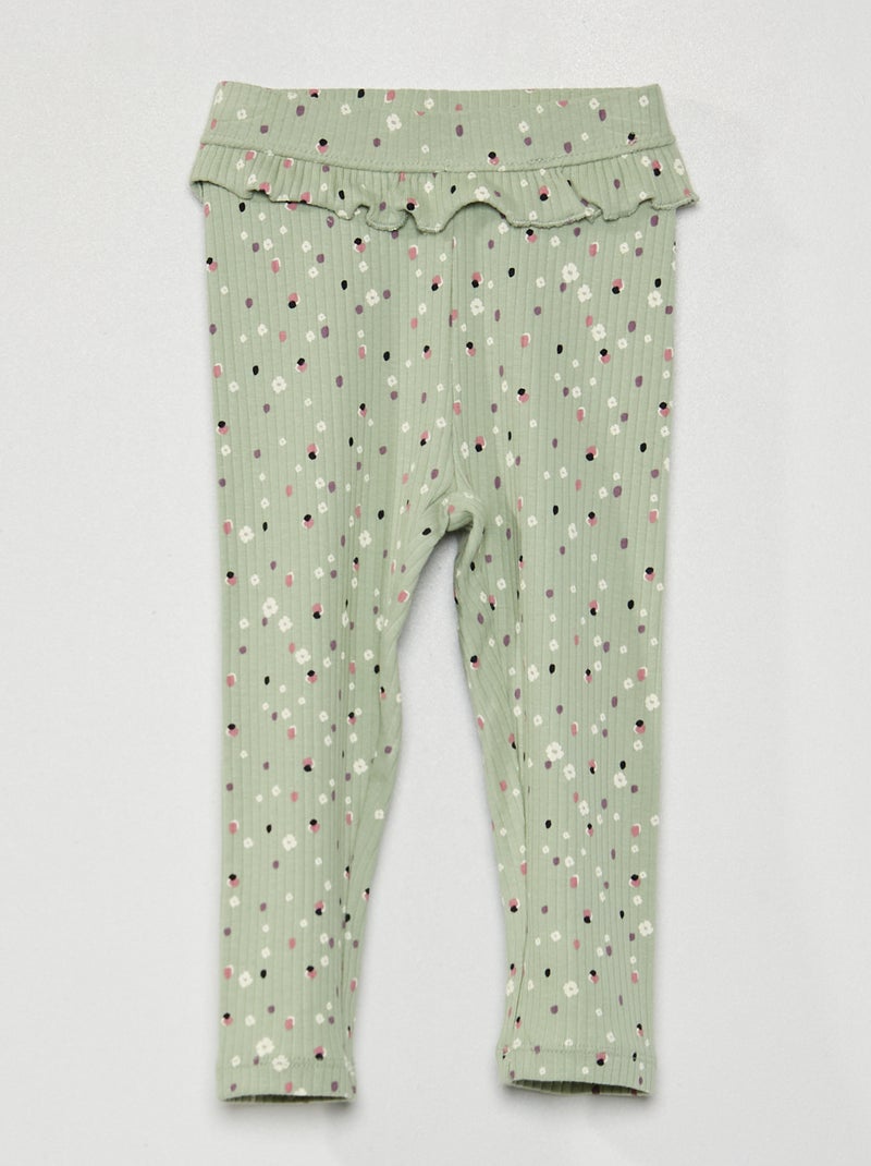 Leggings elásticas em malha nervurada Verde - Kiabi