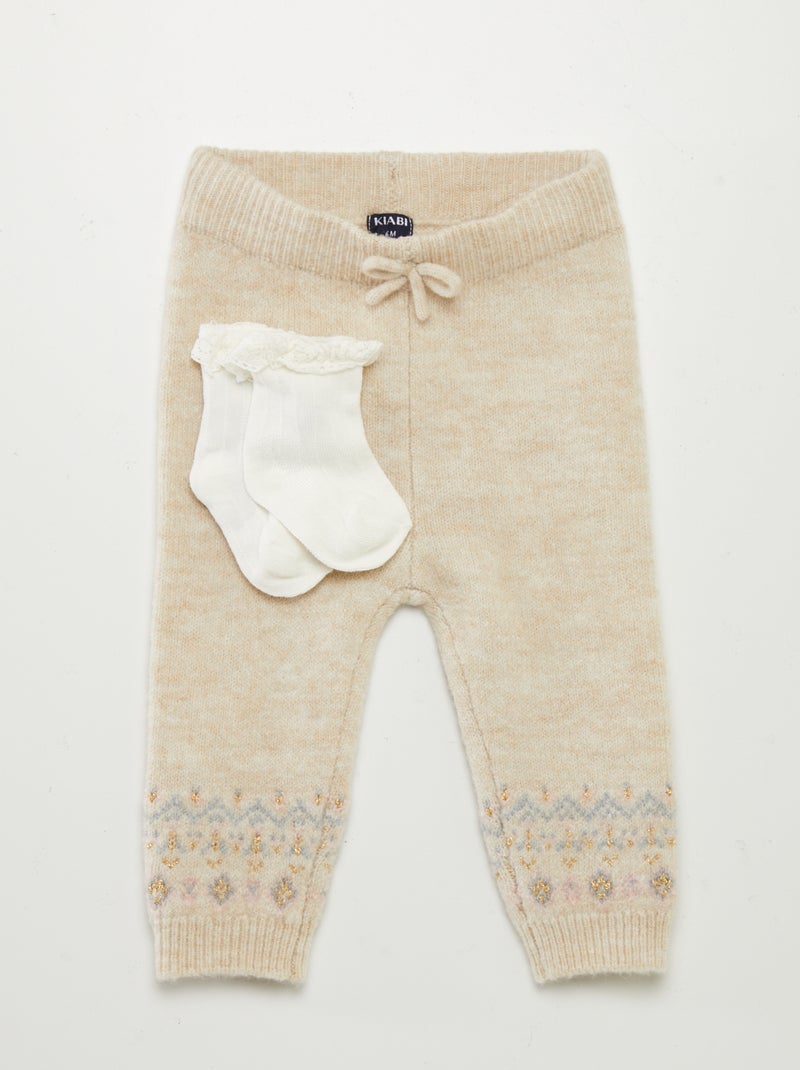 Leggings em jacquard + meias BEGE - Kiabi