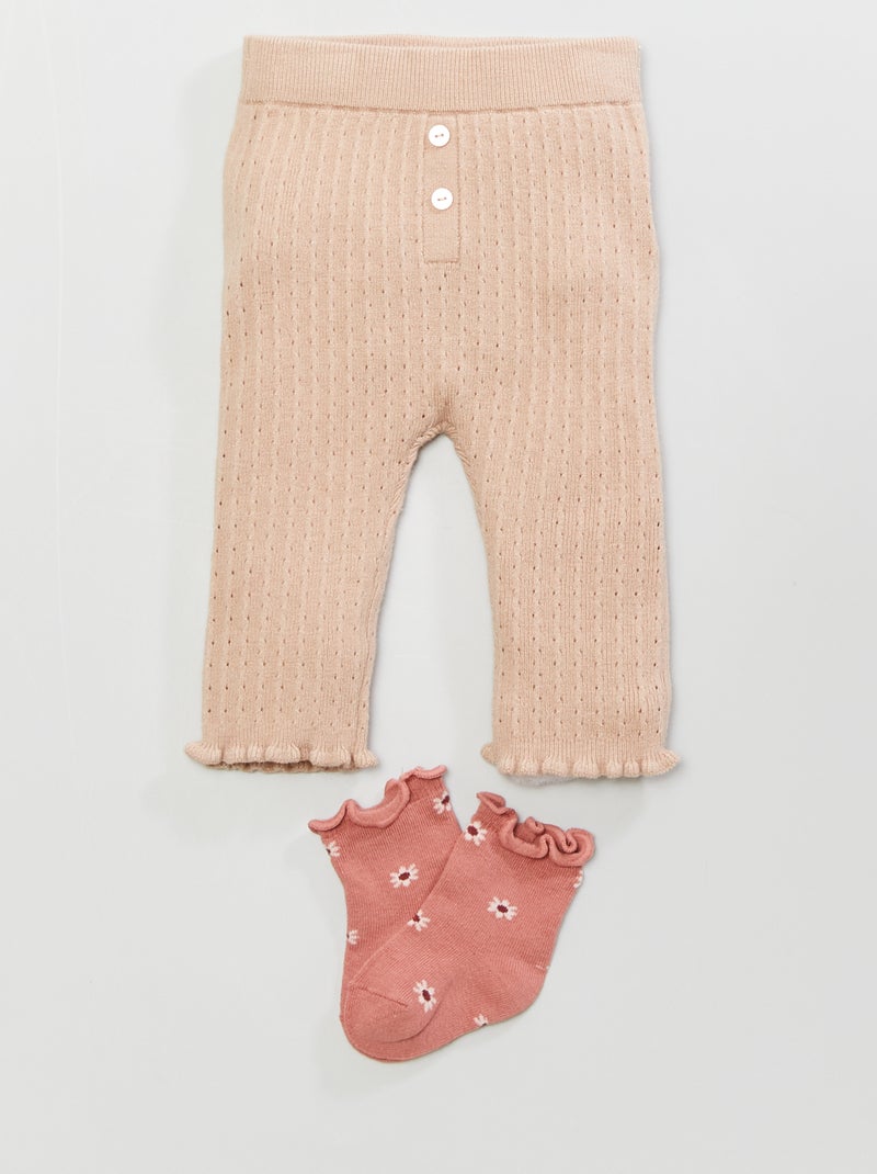 Leggings em malha ajurada + meias - 2 peças BEGE - Kiabi