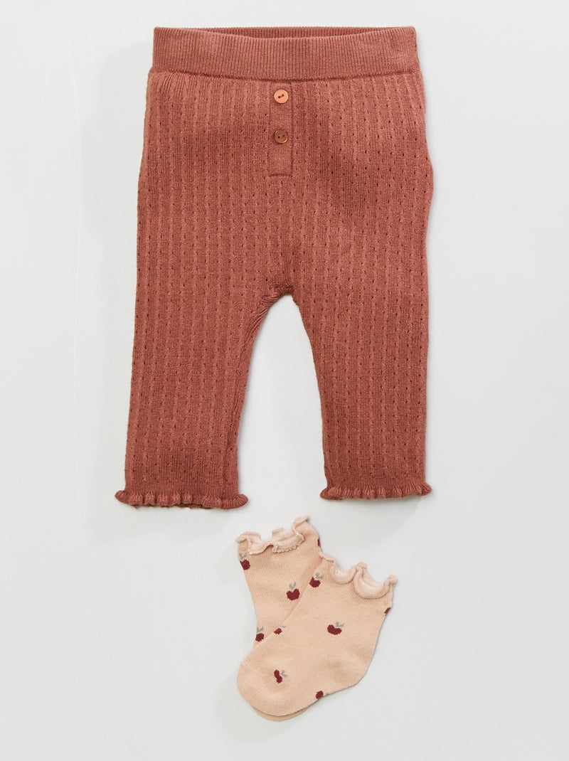 Leggings em malha ajurada + meias - 2 peças CASTANHO - Kiabi