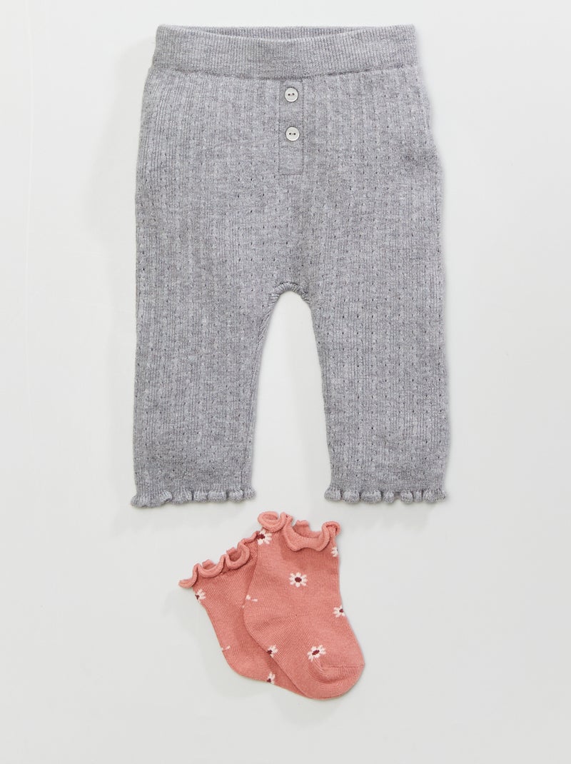 Leggings em malha ajurada + meias - 2 peças CINZA - Kiabi