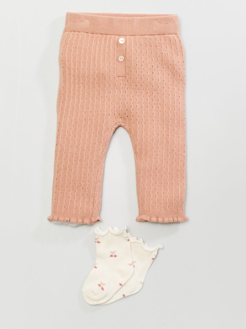 Leggings em malha ajurada + meias - 2 peças ROSA - Kiabi