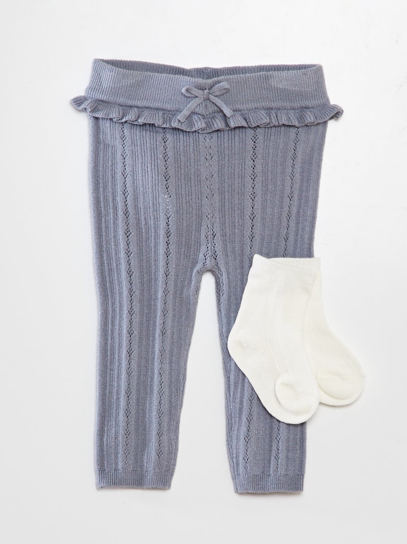 Leggings em malha ajurada + meias AZUL - Kiabi