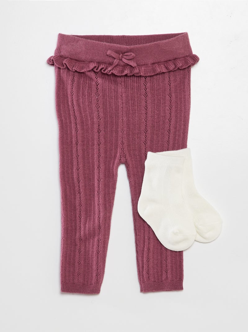 Leggings em malha ajurada + meias ROSA - Kiabi