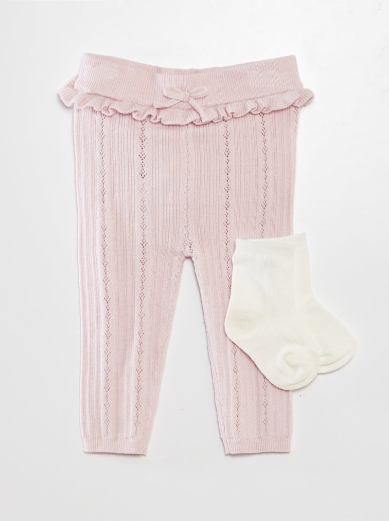 Leggings em malha ajurada + meias ROSA - Kiabi