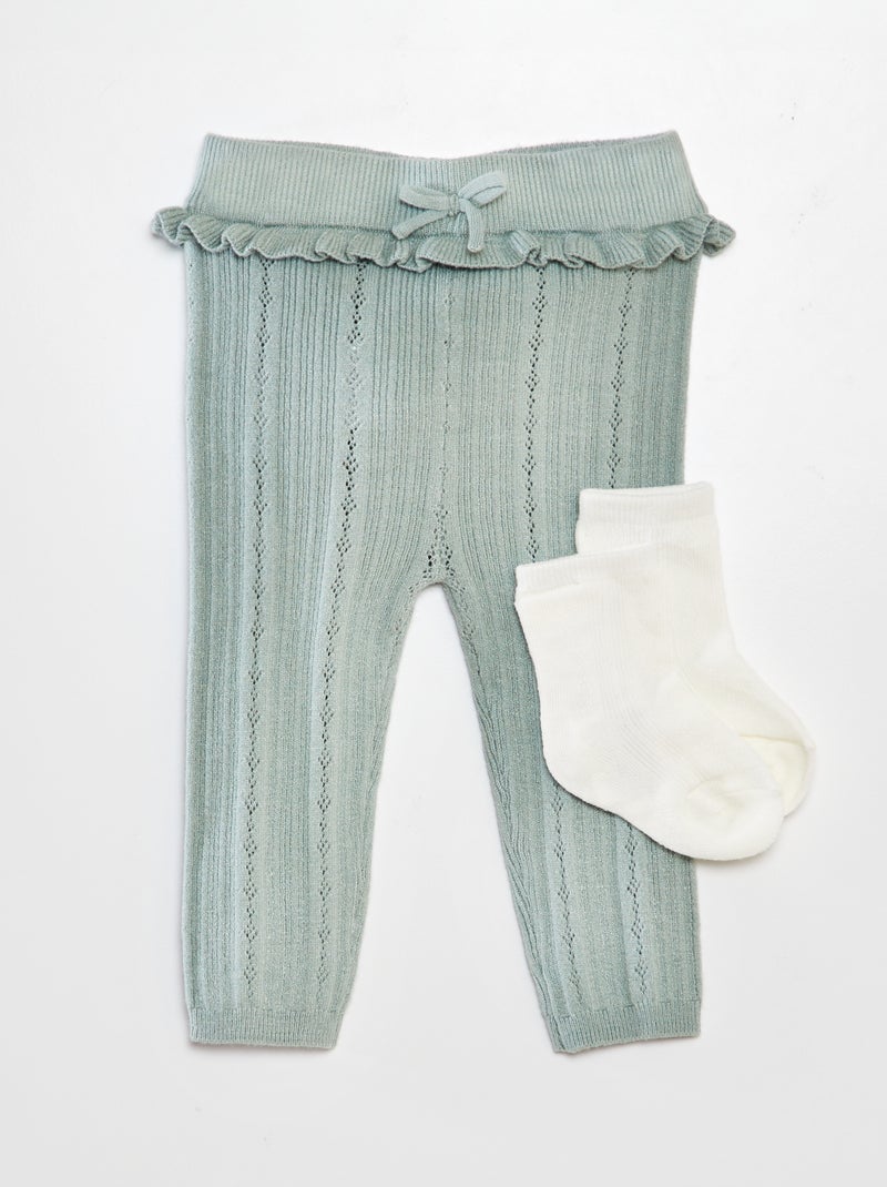 Leggings em malha ajurada + meias VERDE - Kiabi