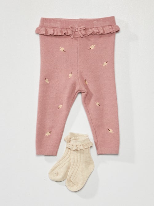 Leggings em malha com bordado + meias - 2 peças - Kiabi