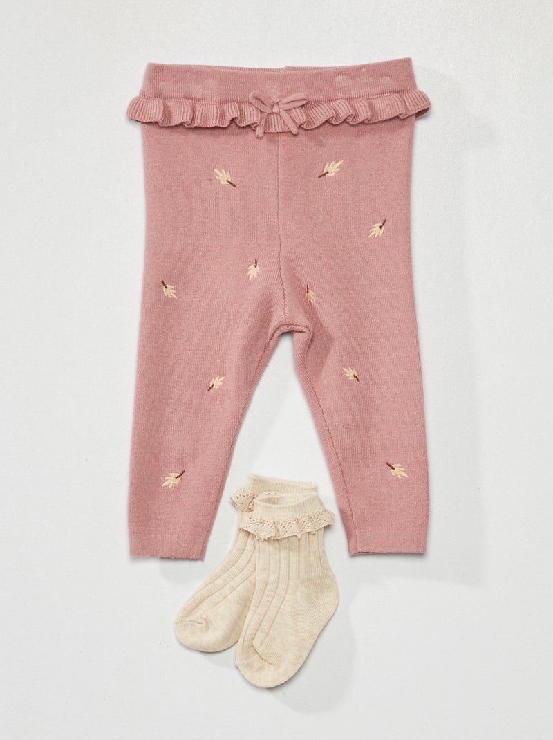 Leggings em malha com bordado + meias - 2 peças ROSA - Kiabi