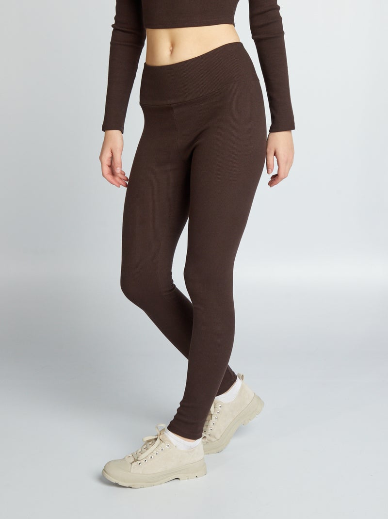 Leggings em malha nervurada CASTANHO - Kiabi