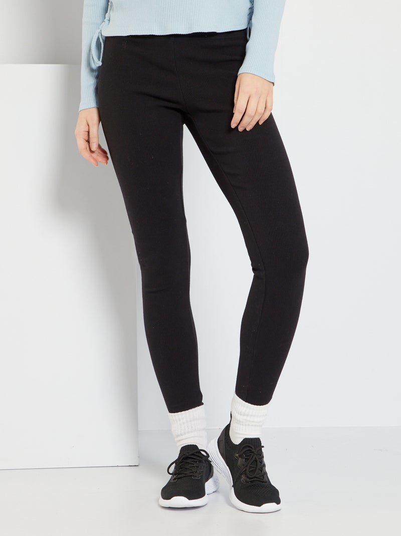 Leggings em malha nervurada Preto - Kiabi