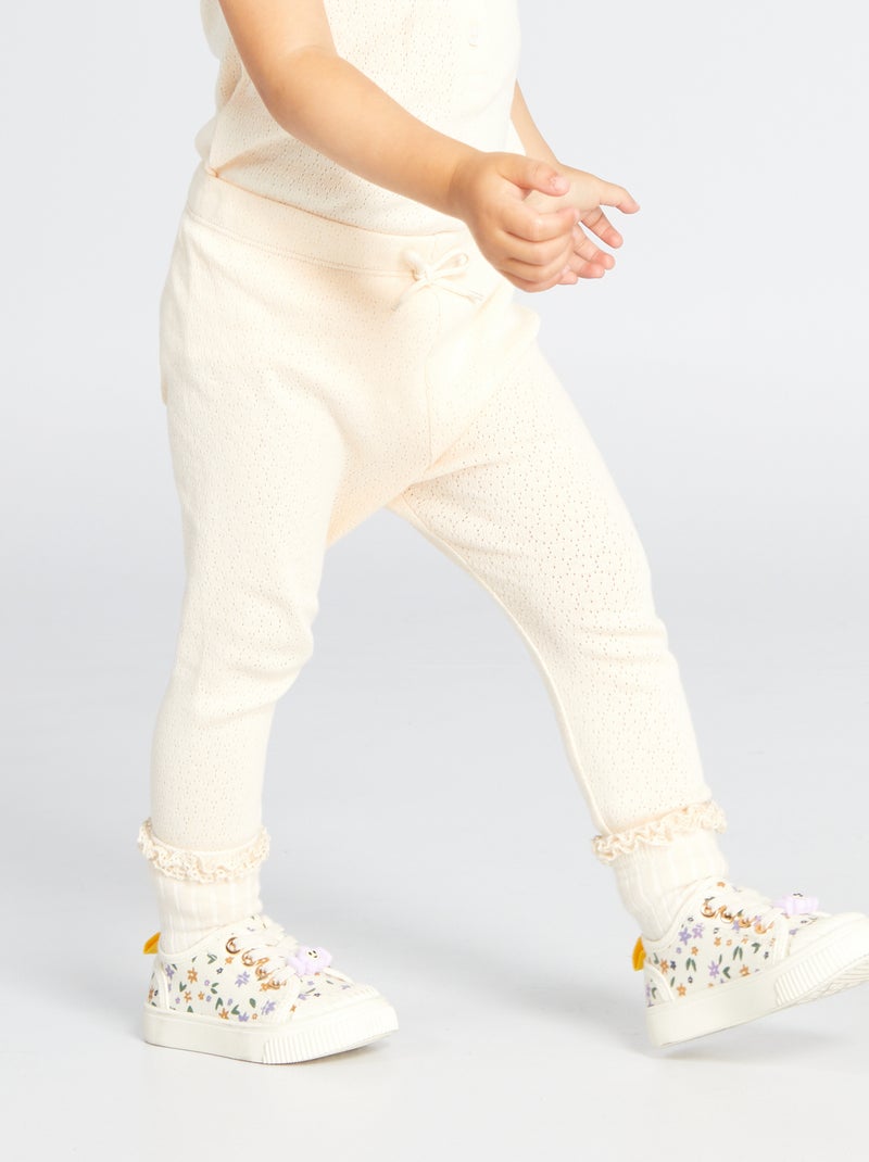 Leggings em malha pointelle Ecru - Kiabi