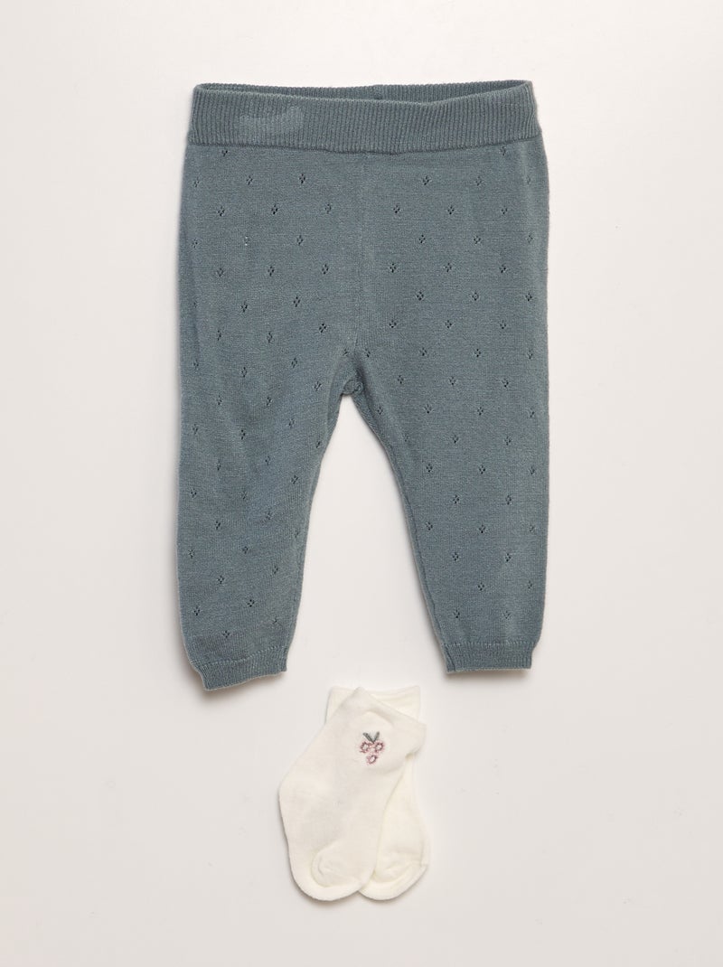 Leggings em malha pointelle + meias - 2 peças AZUL - Kiabi