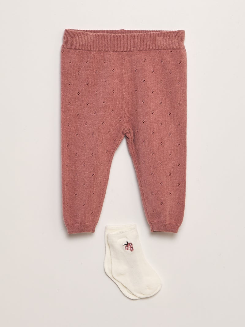 Leggings em malha pointelle + meias - 2 peças ROSA - Kiabi