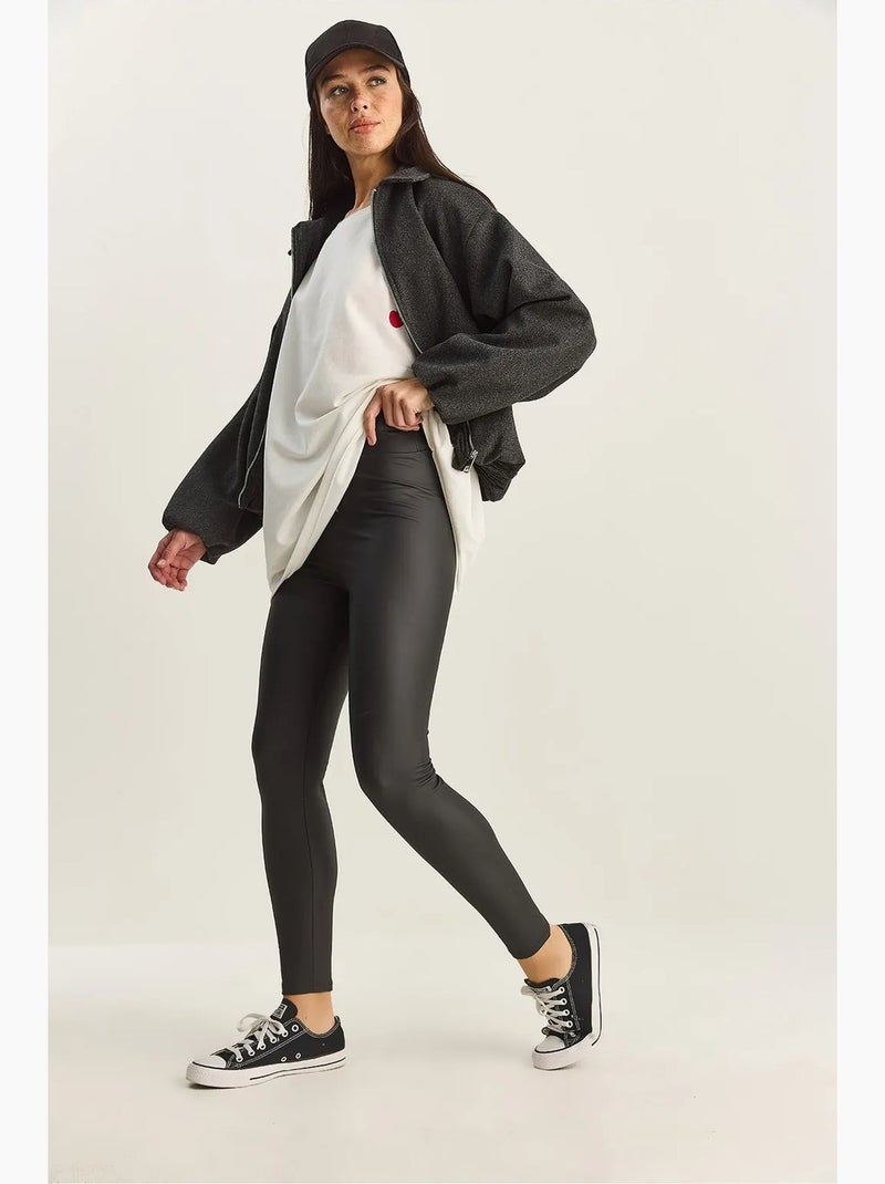 Leggings em pele sintética lucci Preto - Kiabi