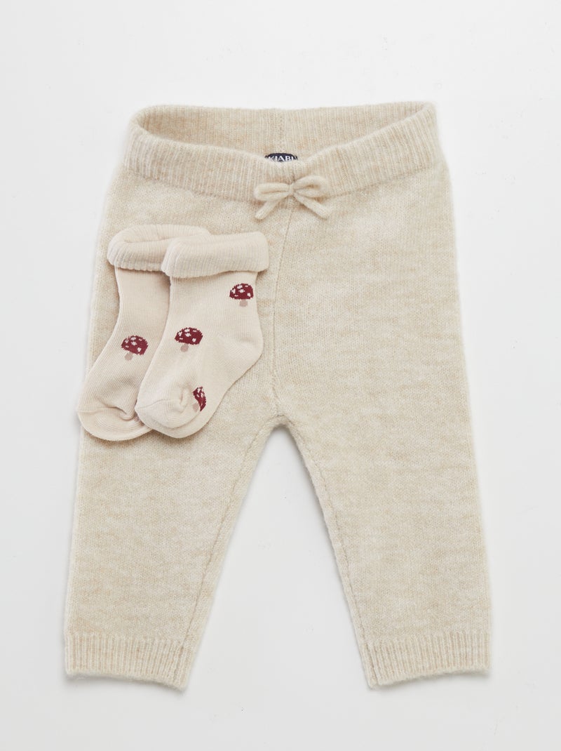 Leggings em tricô + meias BEGE - Kiabi