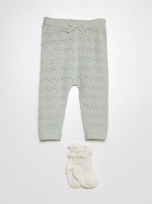 Leggings em tricô + meias com bordados - Kiabi