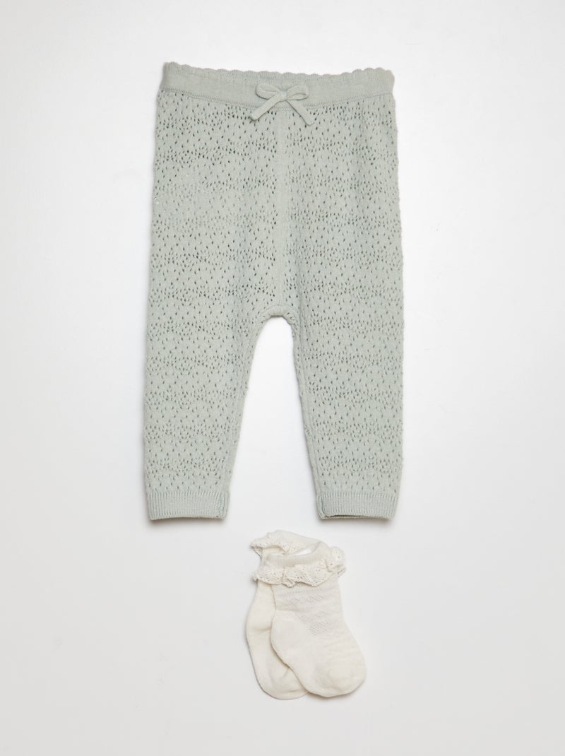 Leggings em tricô + meias com bordados AZUL - Kiabi
