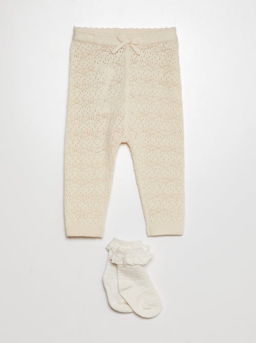 Leggings em tricô + meias com bordados - Kiabi