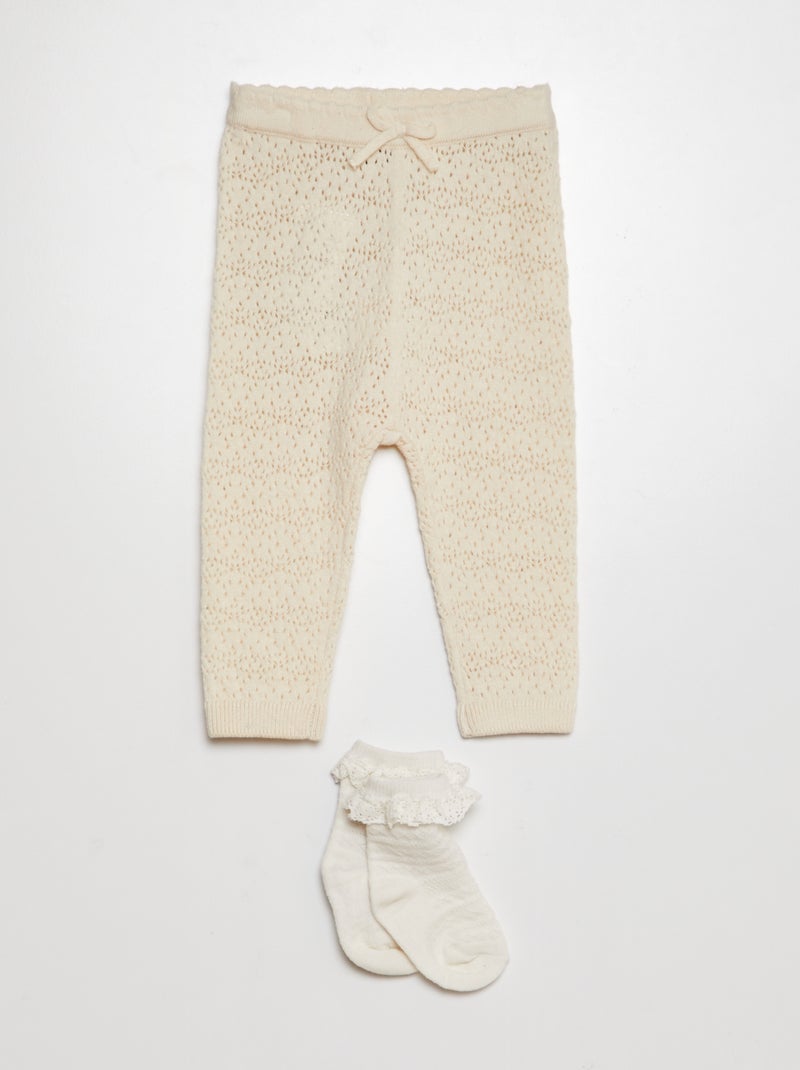 Leggings em tricô + meias com bordados BEGE - Kiabi