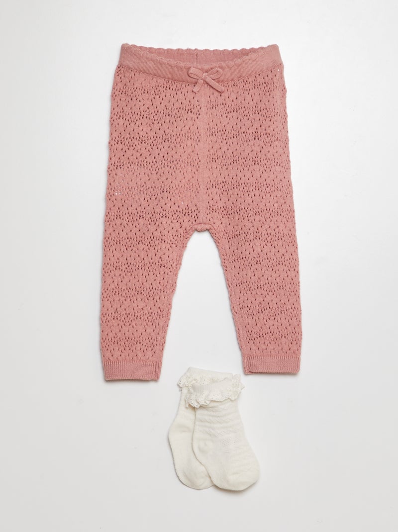 Leggings em tricô + meias com bordados VIOLETA - Kiabi
