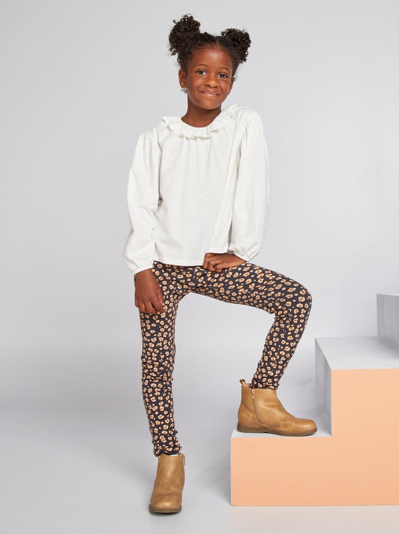 Leggings estampadas em malha nervurada Preto - Kiabi