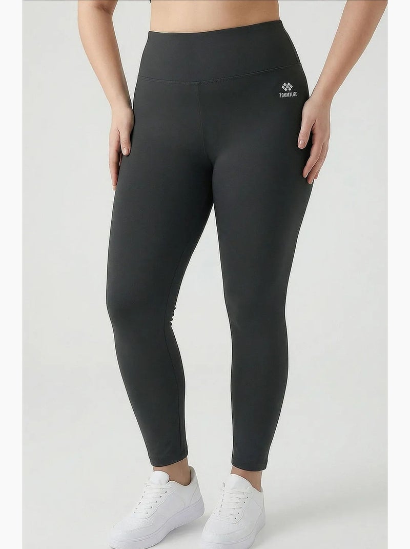 Leggings femininas de poliéster e elastano tommy Cinza escuro - Kiabi