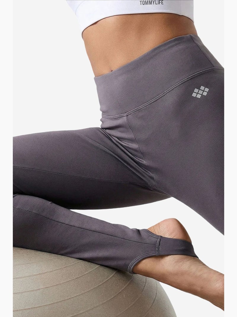 Leggings femininas de poliéster e elastano tommy Cinza-preto - Kiabi