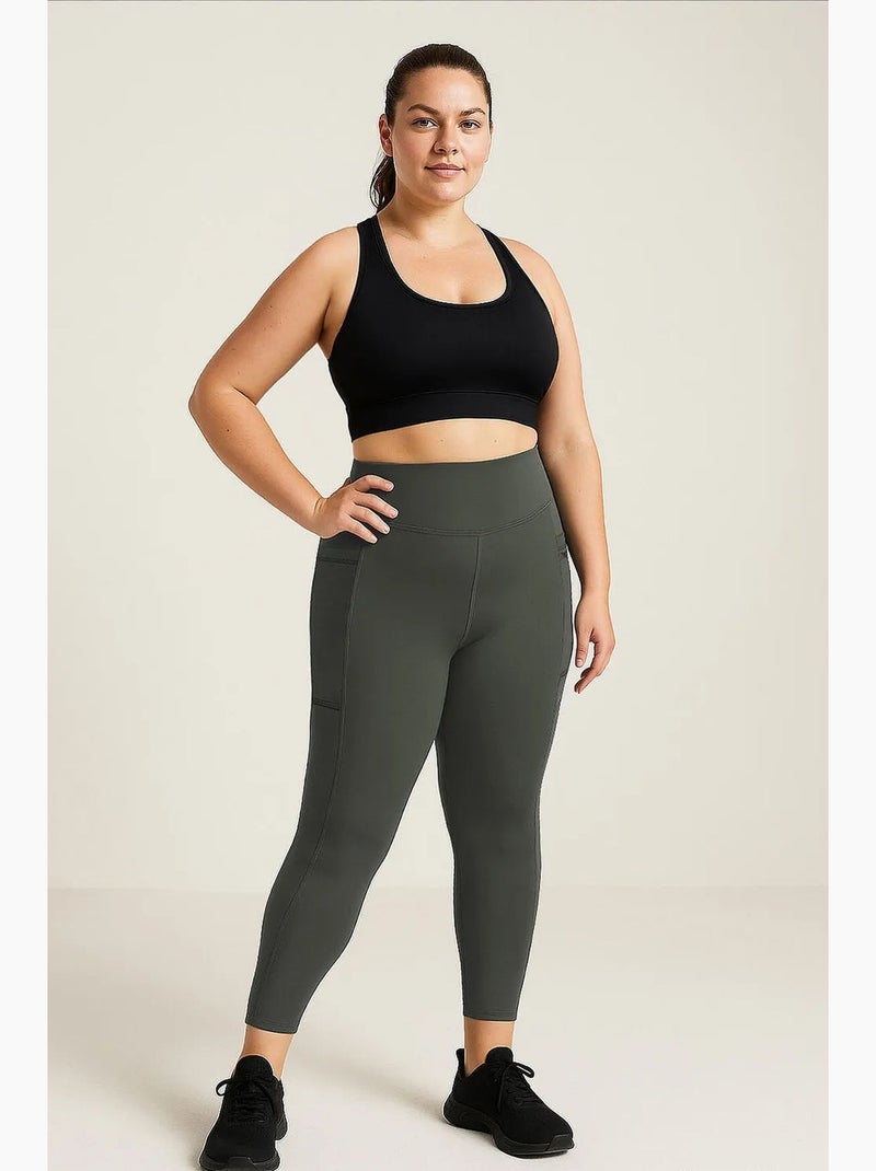 Leggings femininas de poliéster e elastano tommy Verde cáqui - Kiabi