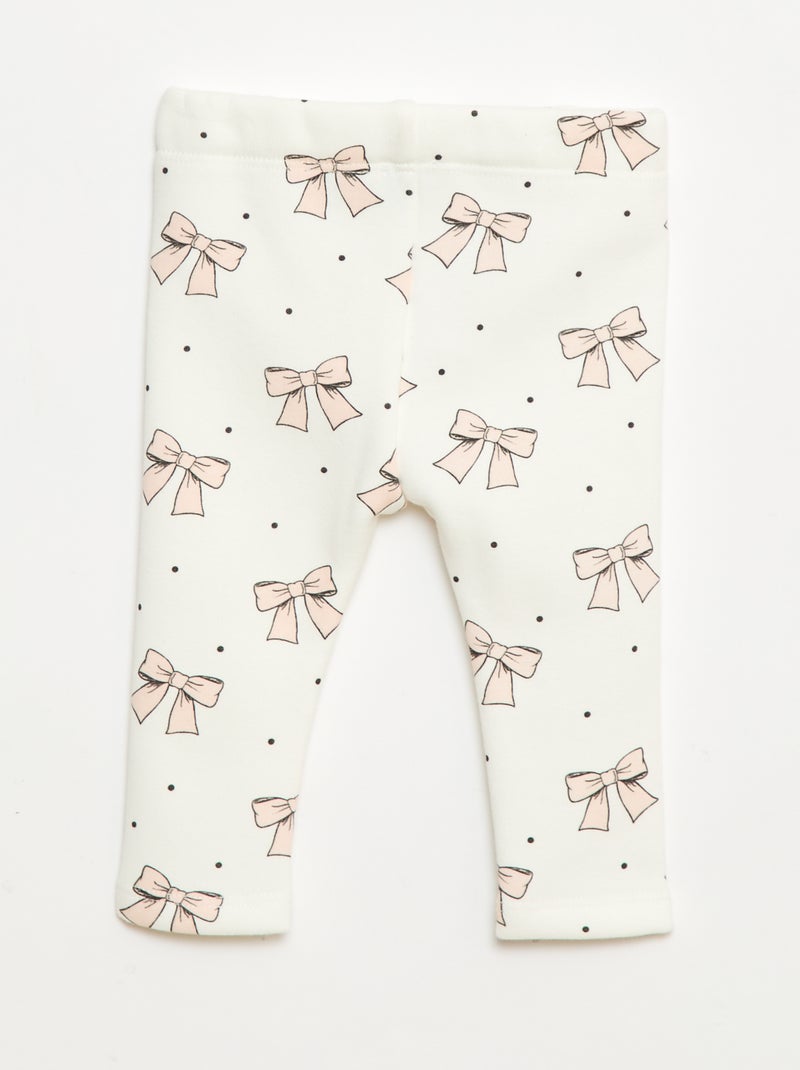 Leggings forrados em fleece com laço Branco - Kiabi