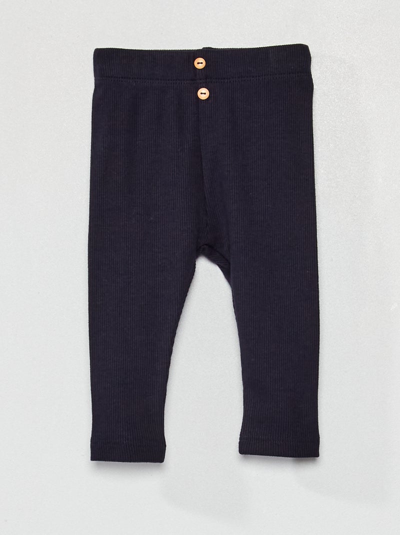 Leggings lisas em malha nervurada AZUL - Kiabi