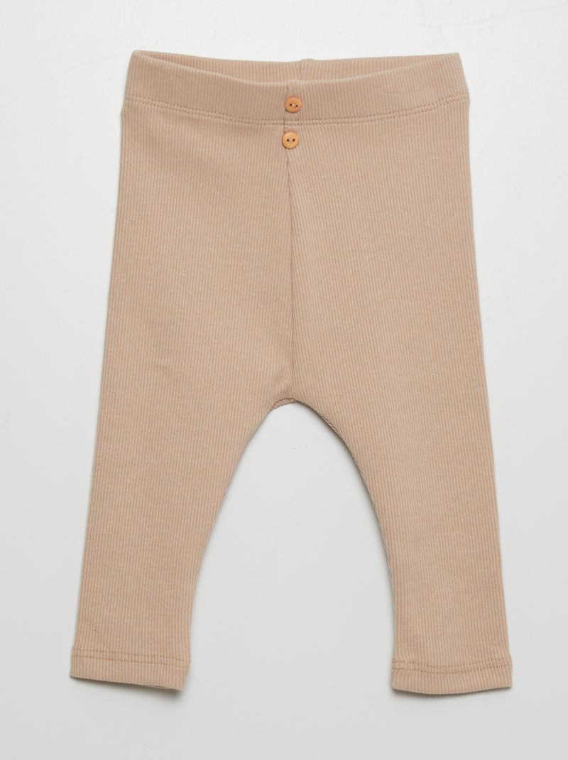 Leggings lisas em malha nervurada BEGE - Kiabi
