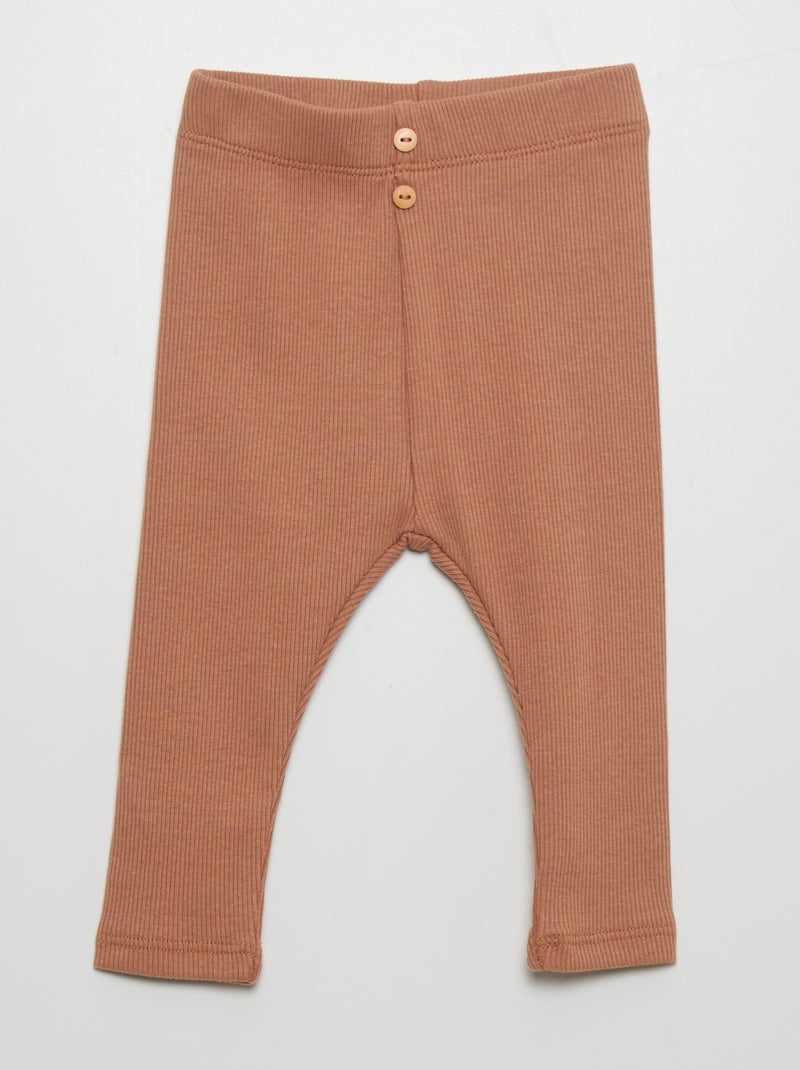 Leggings lisas em malha nervurada CASTANHO - Kiabi