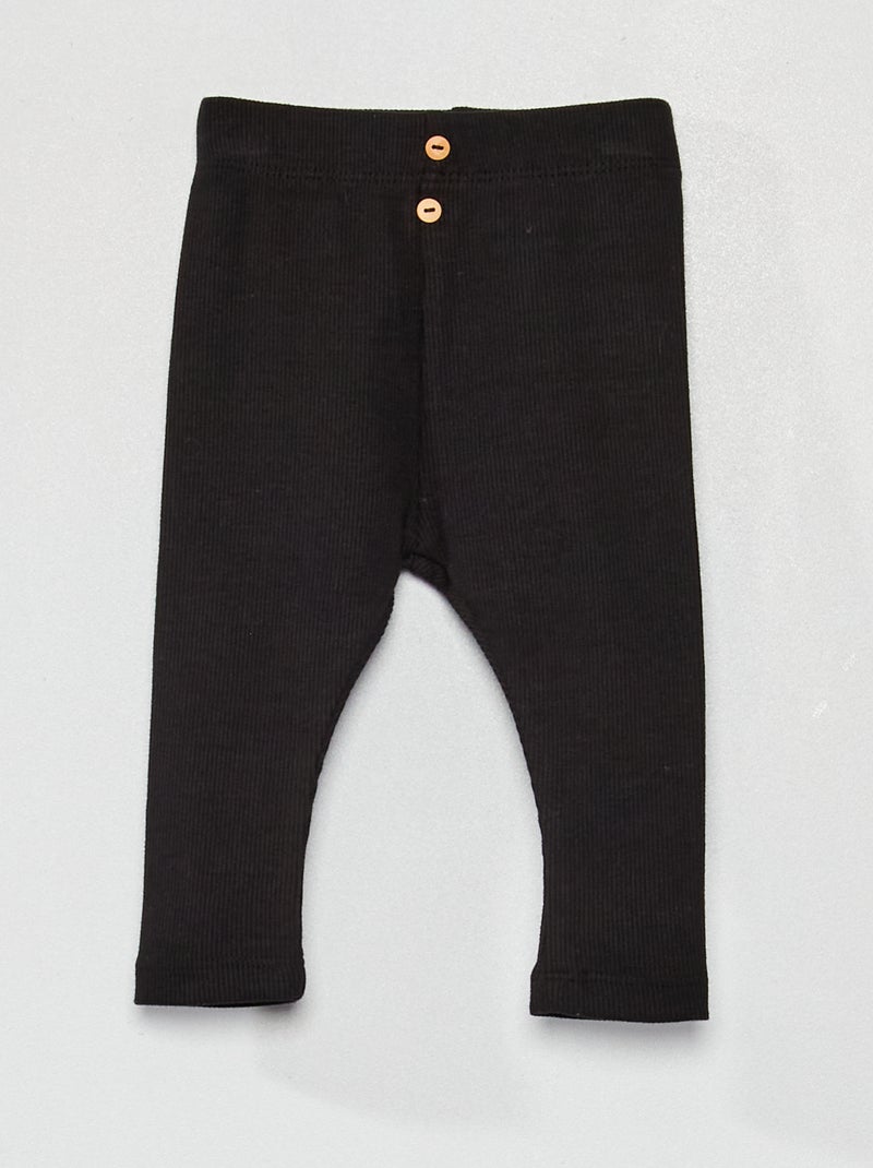 Leggings lisas em malha nervurada Preto - Kiabi