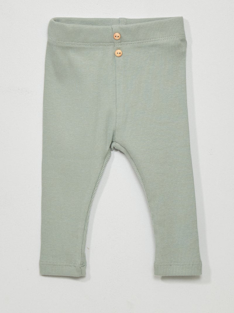 Leggings lisas em malha nervurada VERDE - Kiabi