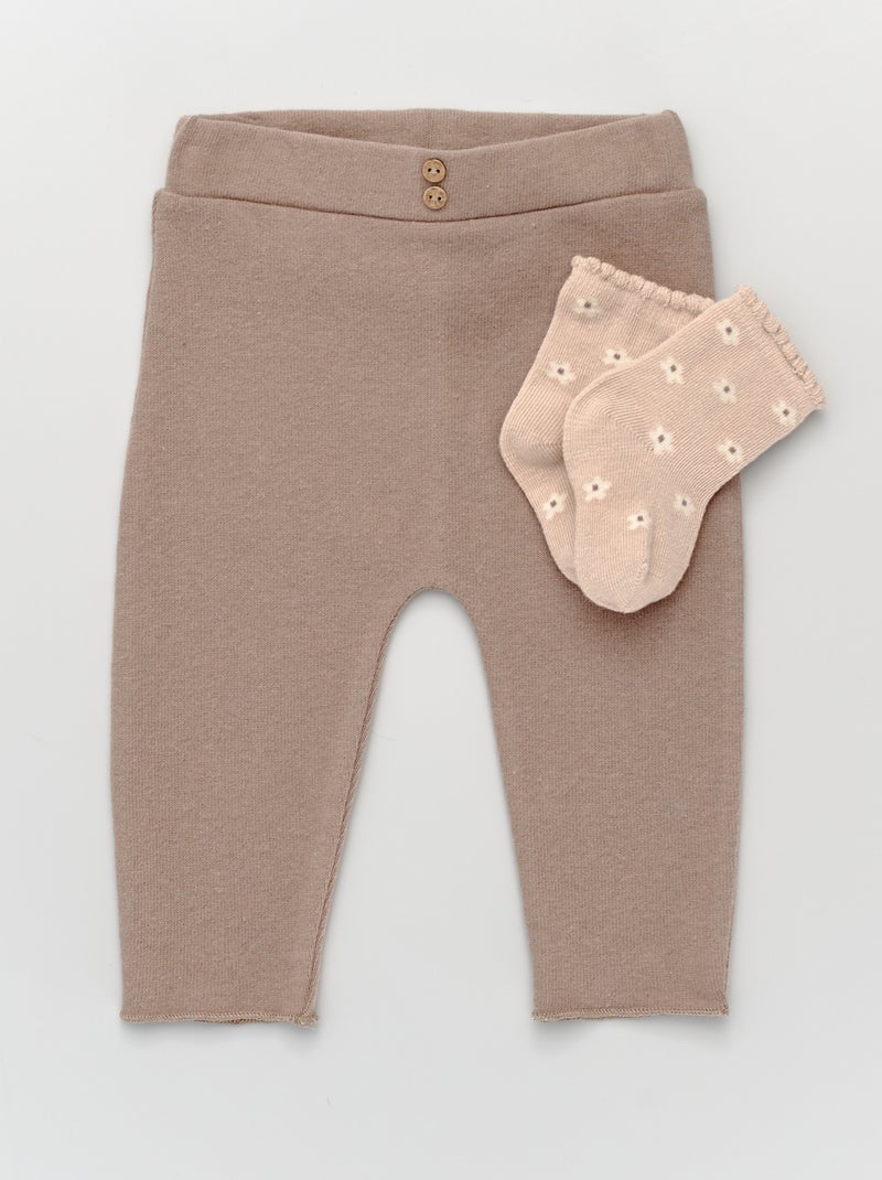 Leggings lisas + meias com motivos BEGE - Kiabi