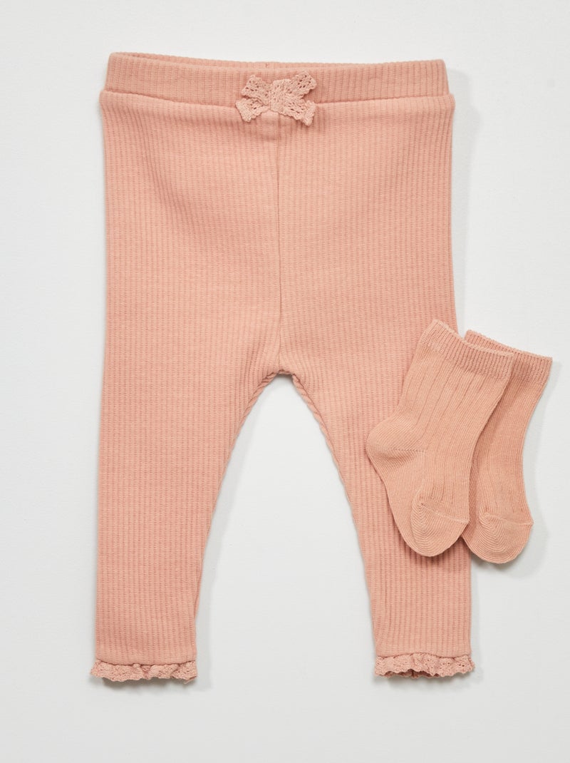 Leggings + meias de malha canelada - 2 peças ROSA - Kiabi