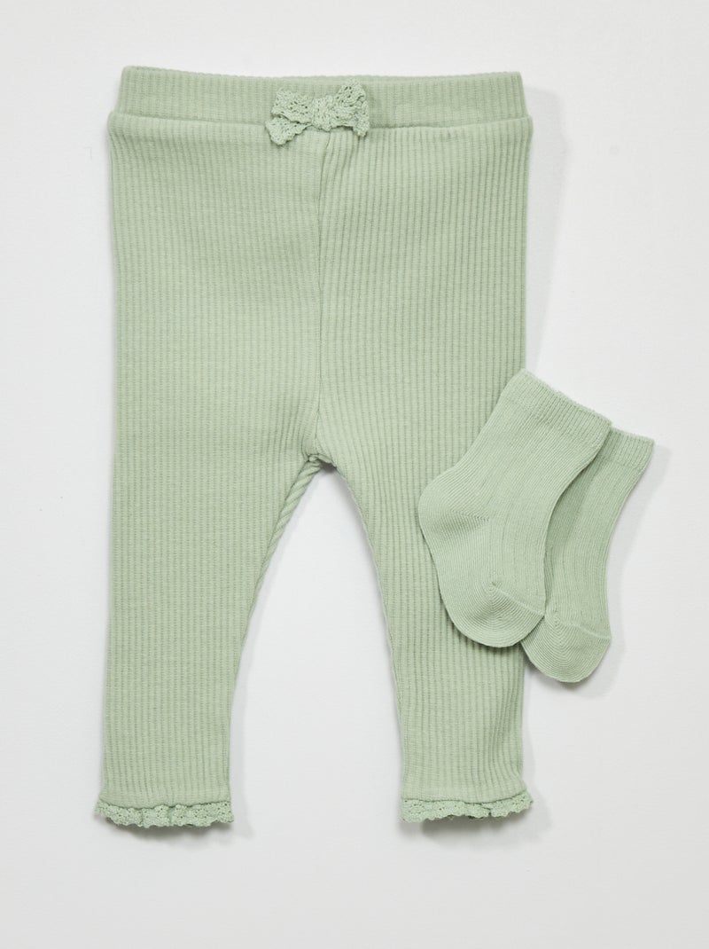 Leggings + meias de malha canelada - 2 peças VERDE - Kiabi