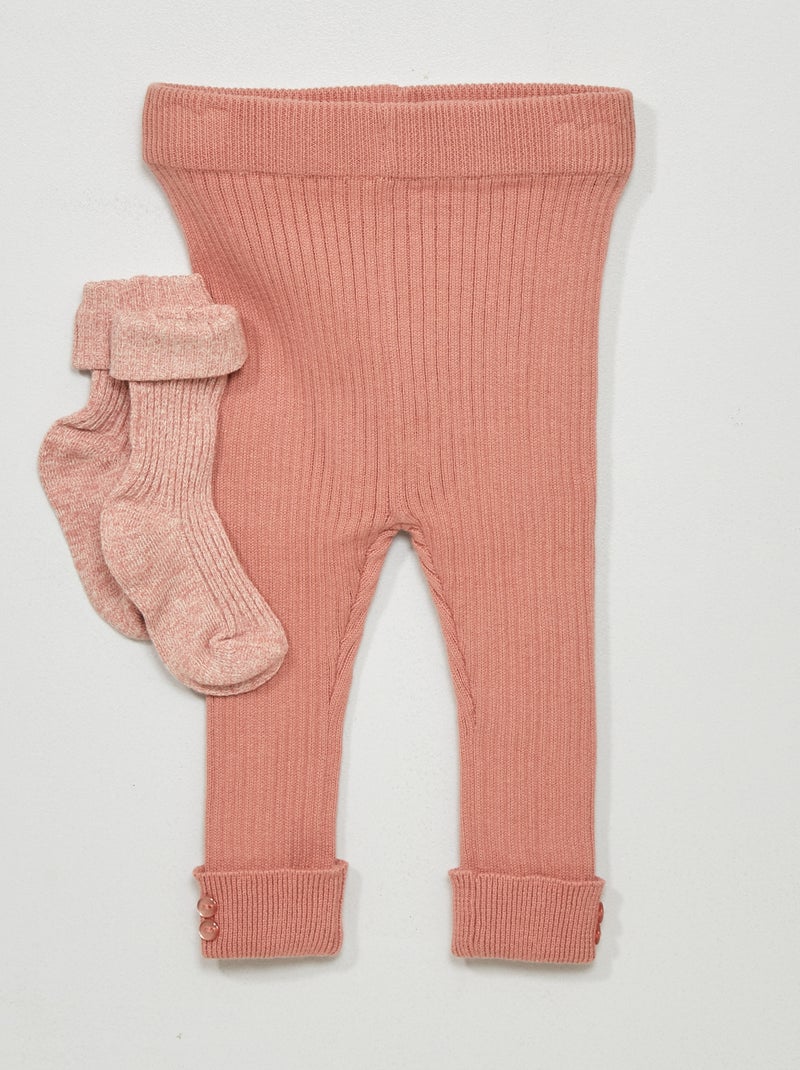 Leggings + meias de malha canelada ROSA - Kiabi