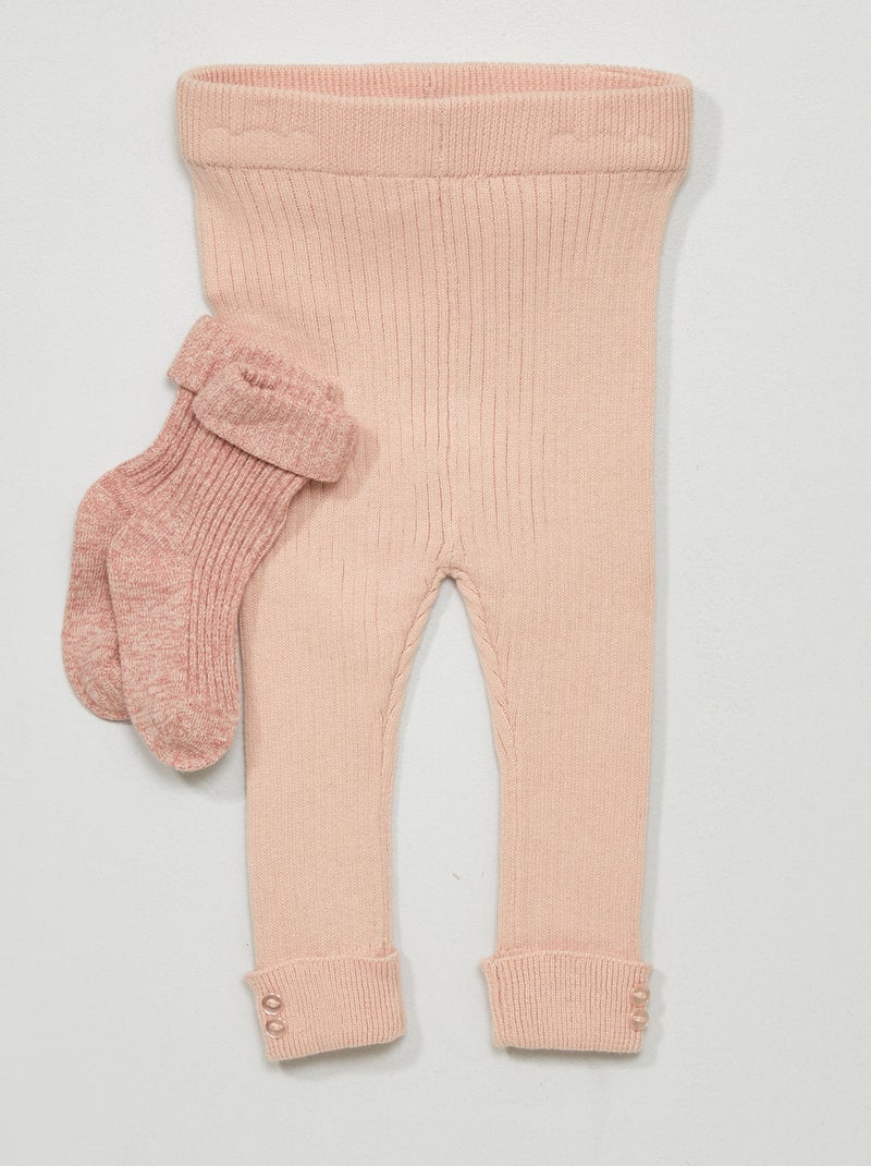 Leggings + meias de malha canelada ROSA - Kiabi