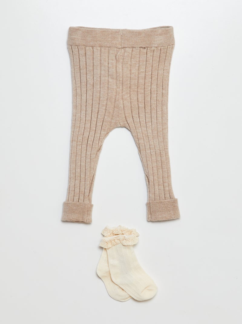 Leggings nervuradas + meias BEGE - Kiabi