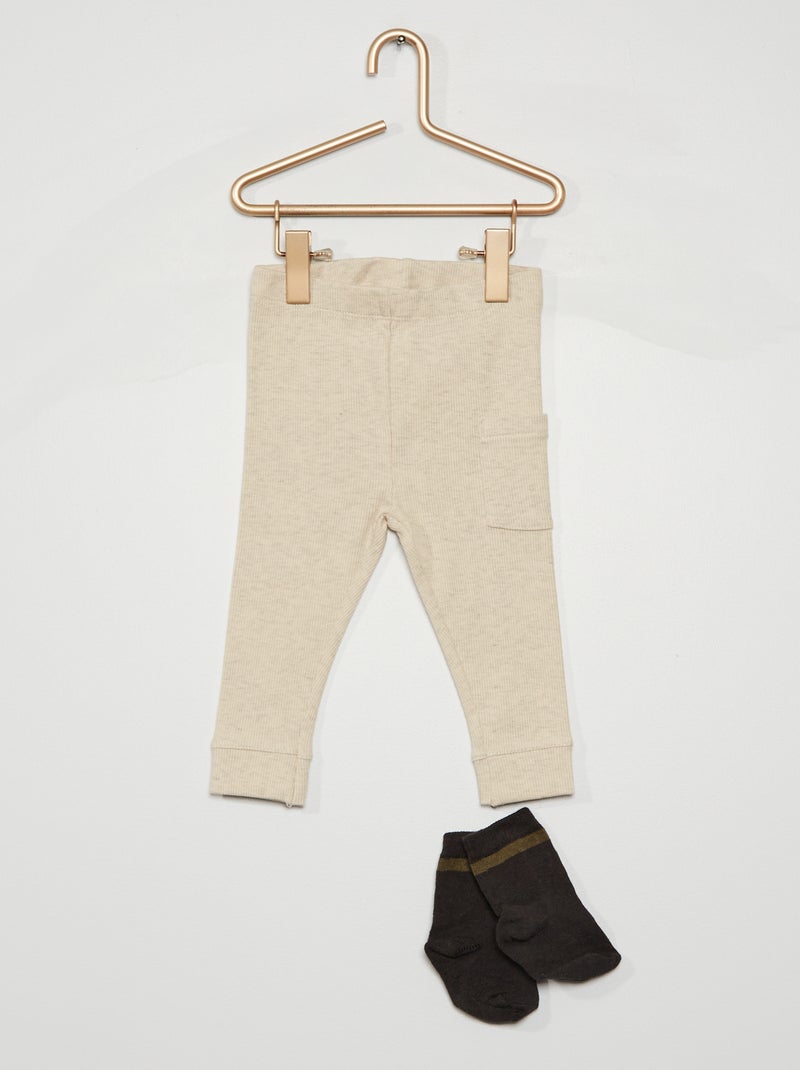 Leggings nervuradas + meias BEGE - Kiabi