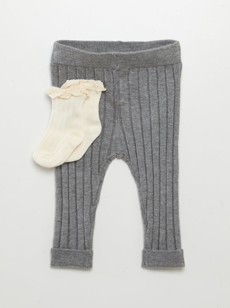 Leggings nervuradas + meias CINZA - Kiabi