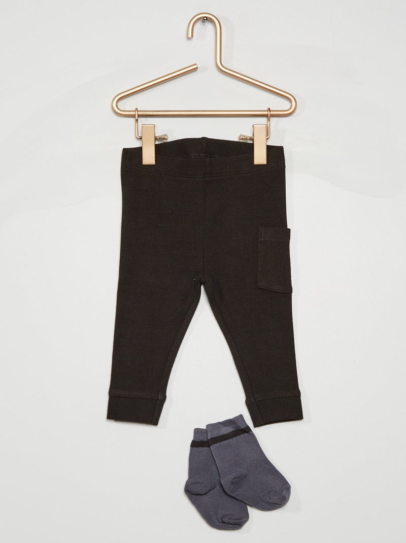Leggings nervuradas + meias Cinza Escuro - Kiabi